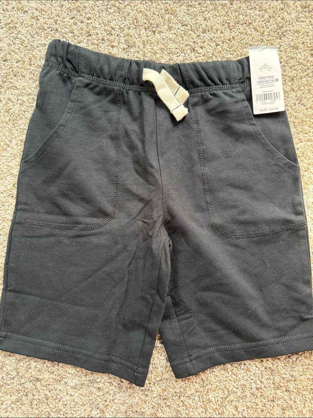 NWT Carter's Black Knit Shorts with Cream Drawstring size 7